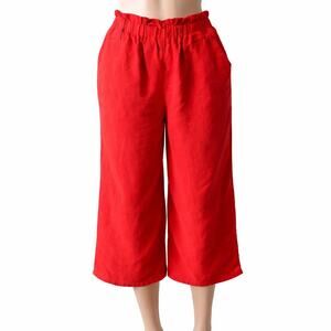 American Eagle Red Paperbag Waist Linen Blend Wide Leg Cropped Pants Size Mb